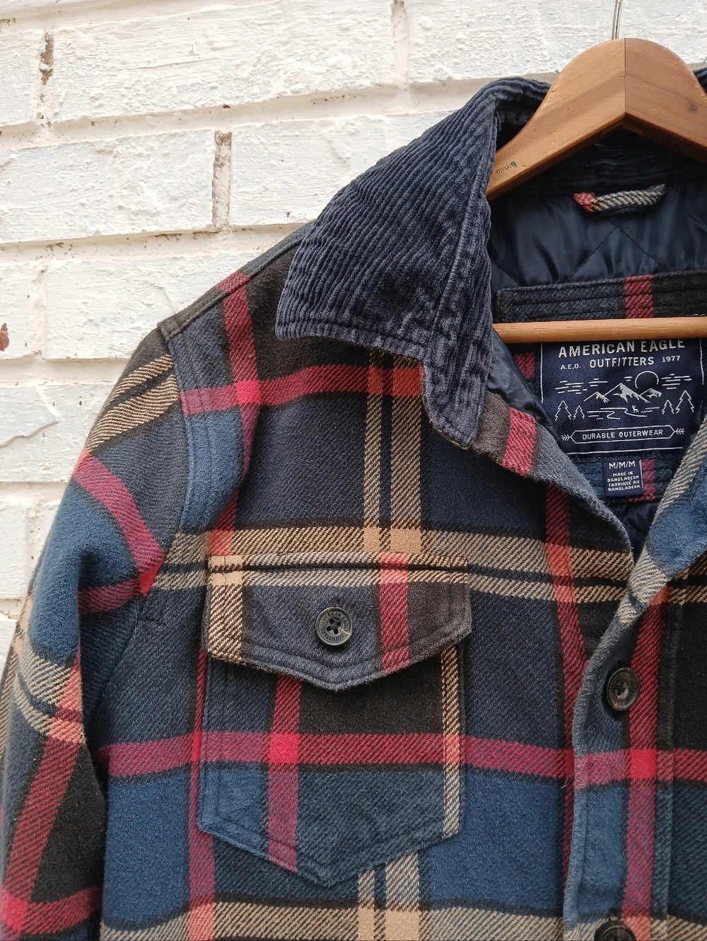 Vintage American Eagle Plaid Flannel Shacket Jacket Lined